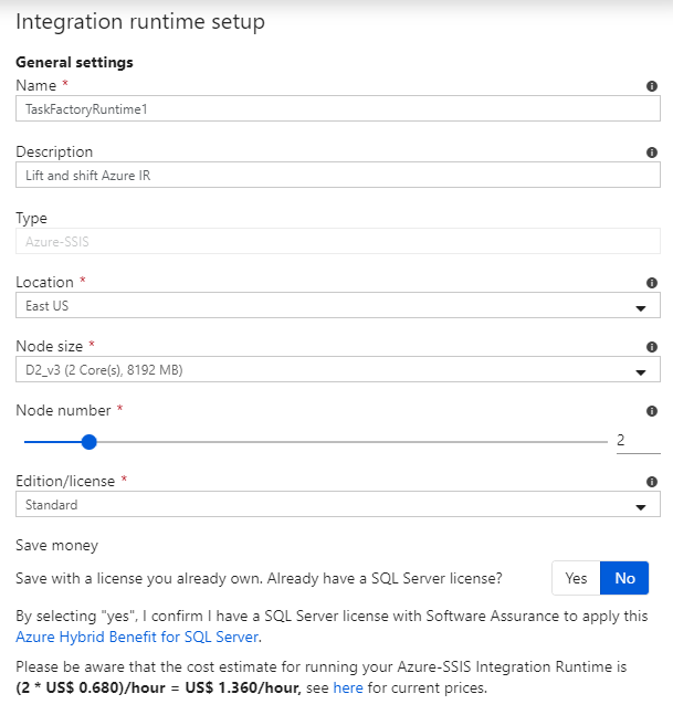 Integration runtime setup screen